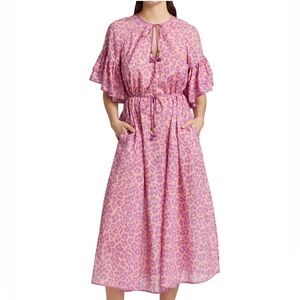 Zimmermann Leopard Ruffled Belted Cotton Midi Dress AU Size 2 (US 6-8)